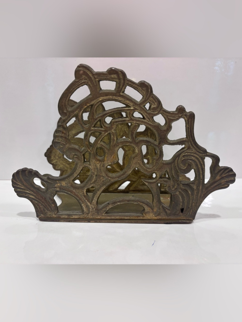 Vintage teleflora 1982 art nouveau cast brass letter holder mail holder napkin